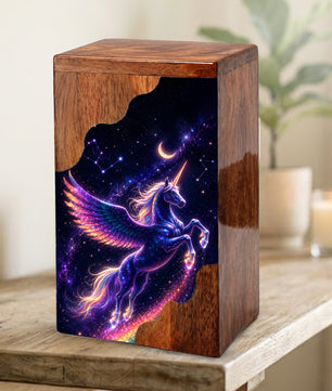 Pegasus Unicorn Wooden Cremation Urn – Wooden Urn for Human Ashes