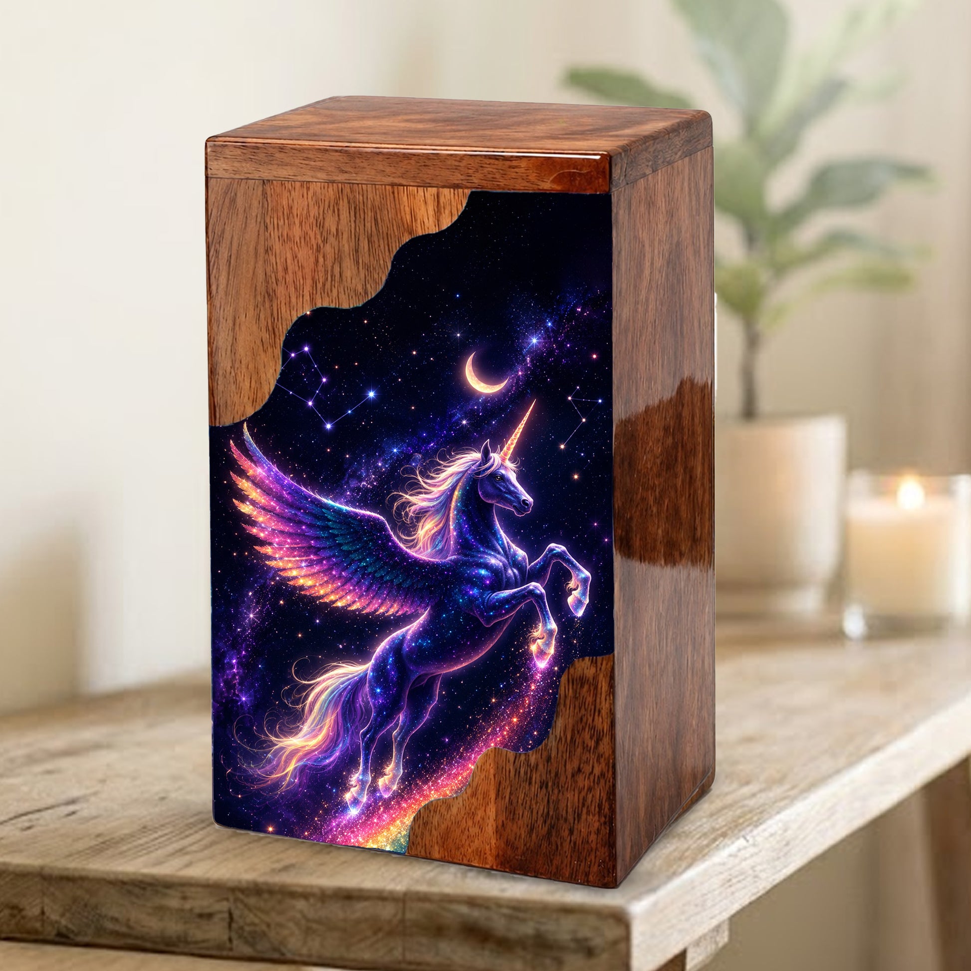 Pegasus Unicorn Wooden Cremation Urn – Wooden Urn for Human Ashes