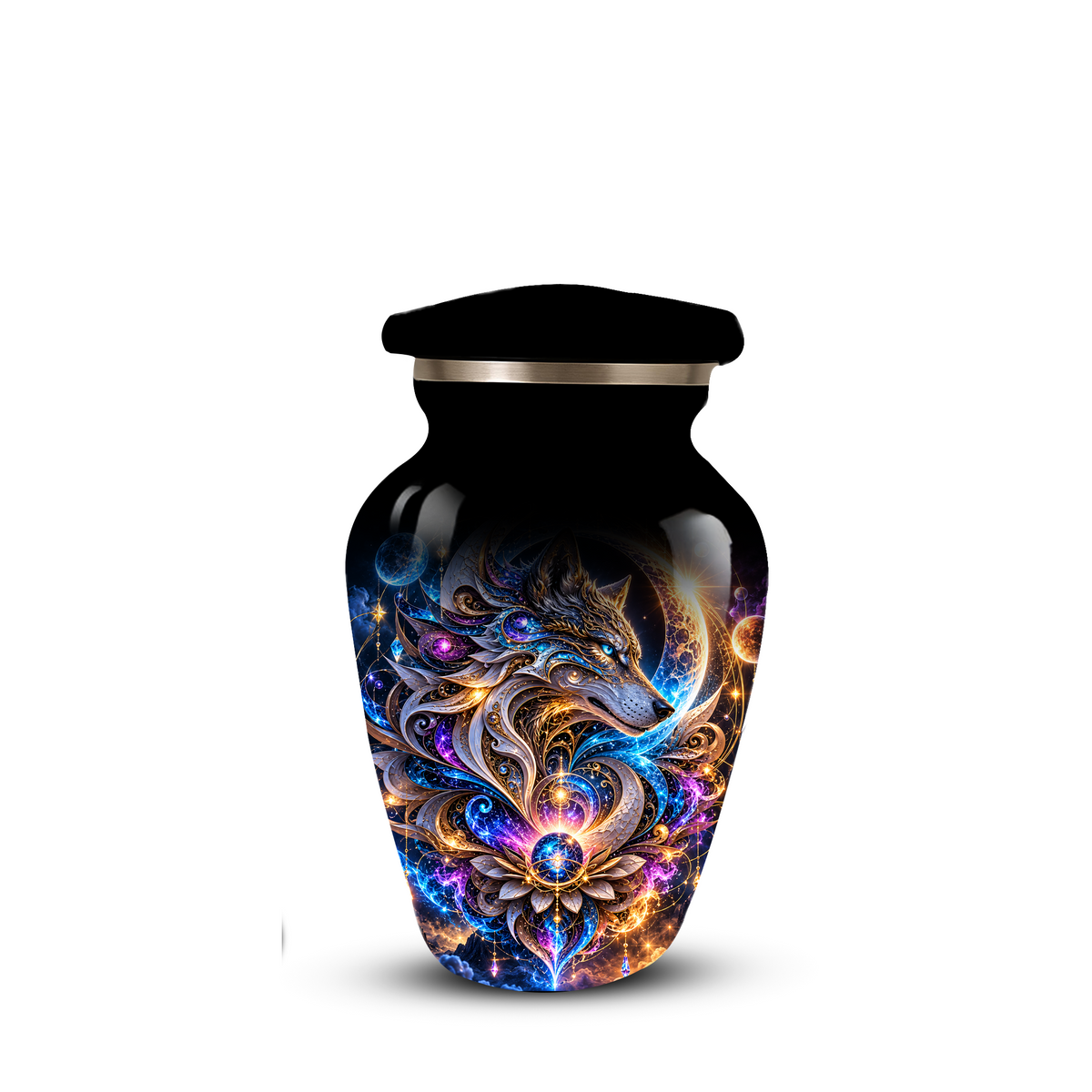 Personalized Adult Cremation Urn for Ashes, Celestial Wolf Memorial Urn, Fantasy Wolf Aluminum Cremation Urn