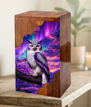 Purple Owl Wooden Cremation Urn – Aurora Memorial Urn