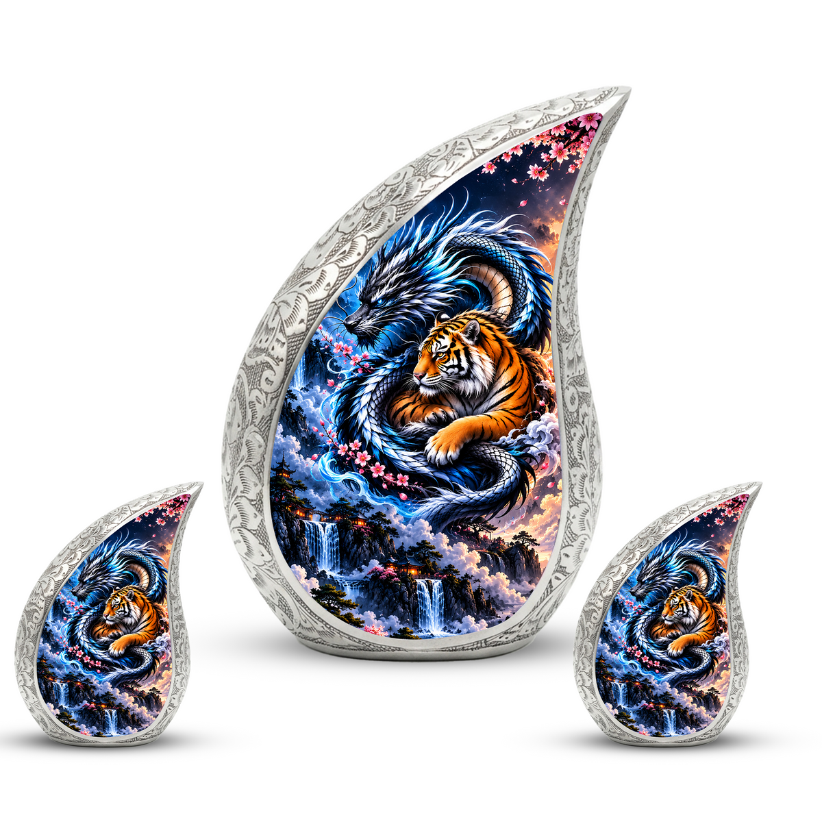 Dragon and Tiger Cremation Urn for Ashes, Asian Mythical Animal Memorial Urn