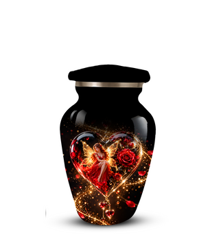 Red Rose Fairy Heart Cremation Urn for Adult Ashes, Personalized Memorial Urn with Romantic Heart Design