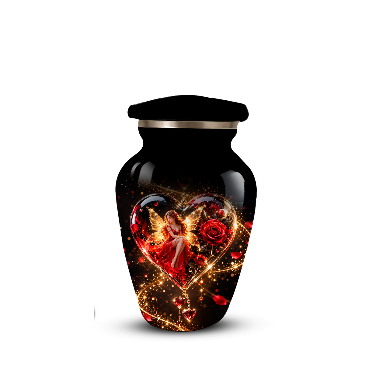 Red Rose Fairy Heart Cremation Urn for Adult Ashes, Personalized Memorial Urn with Romantic Heart Design