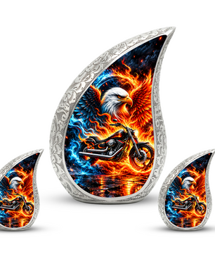 Motorcycle Cremation Urn for Ashes, Eagle Fire Memorial Urn