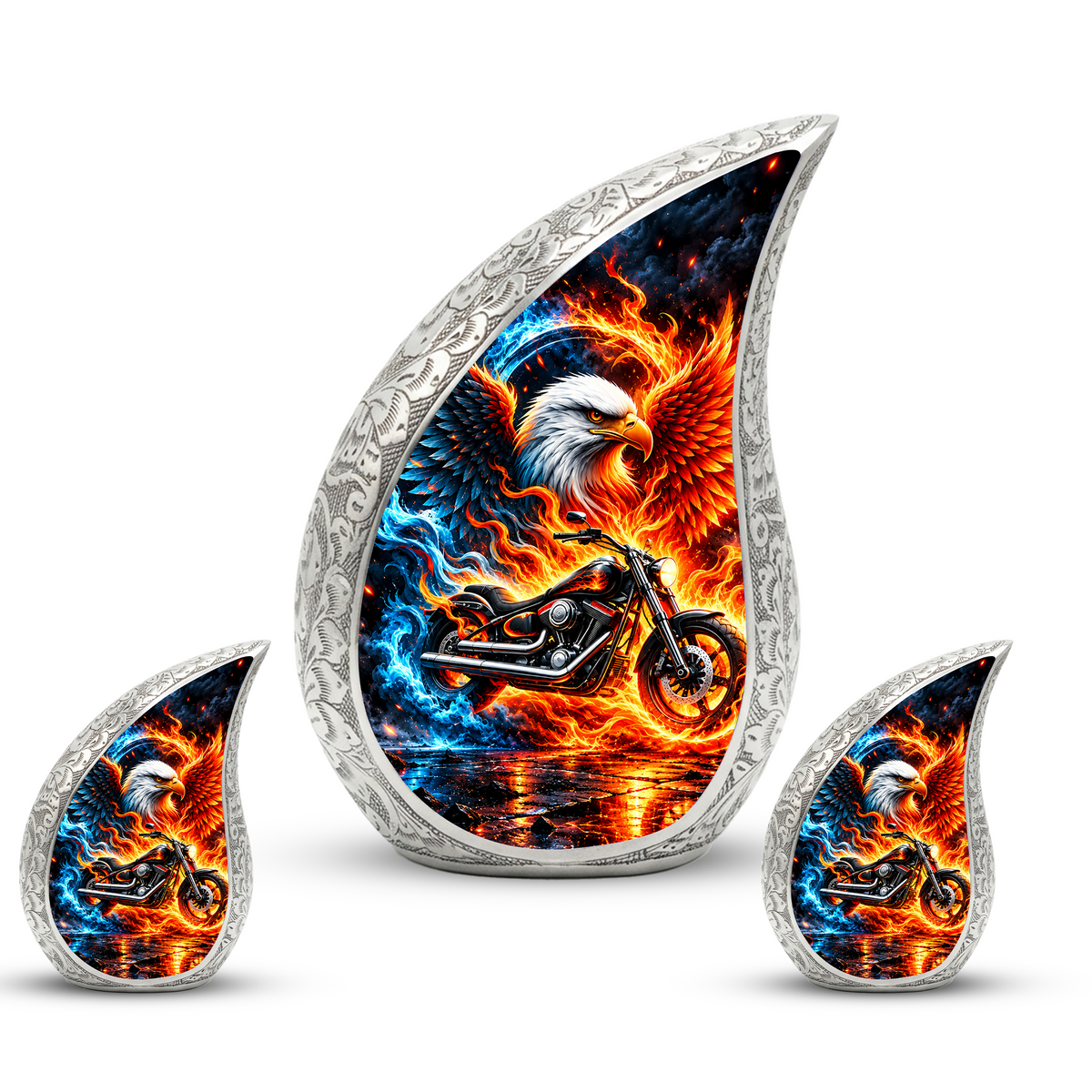 Motorcycle Cremation Urn for Ashes, Eagle Fire Memorial Urn