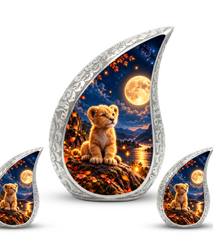 Kitten Urn for Ashes, Cat Cremation Urn with Moonlit Artwork for human Ashes