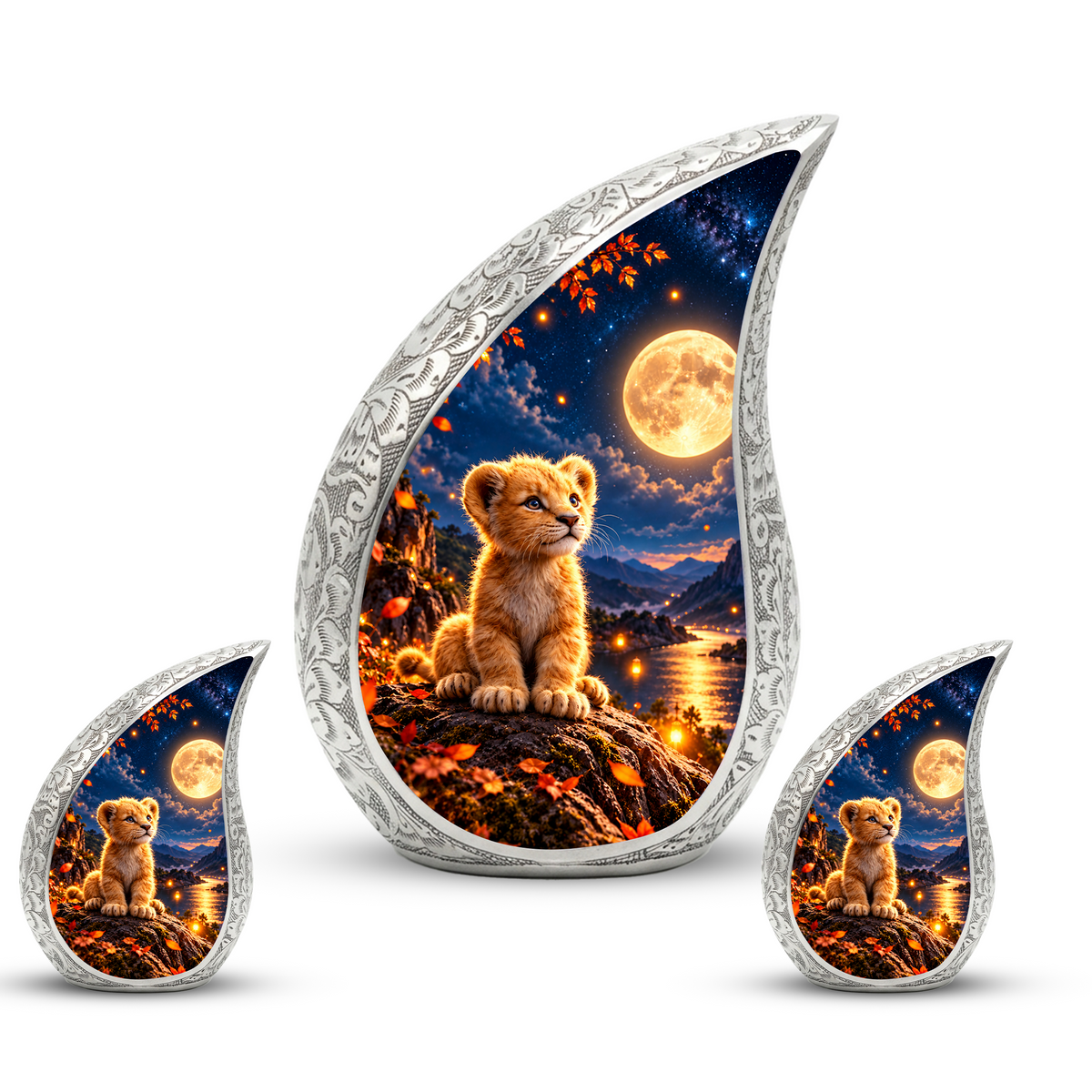 Kitten Urn for Ashes, Cat Cremation Urn with Moonlit Artwork for human Ashes