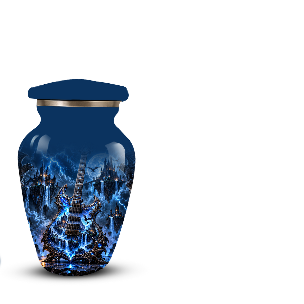 Gothic Electric Guitar Cremation Urn for Ashes, Blue Fantasy Musician Urn, Custom Guitar Urn