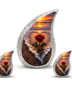 Beach Rose Cremation Urn for Human Ashes | Ocean Sunset Beach Themed Memorial Urn