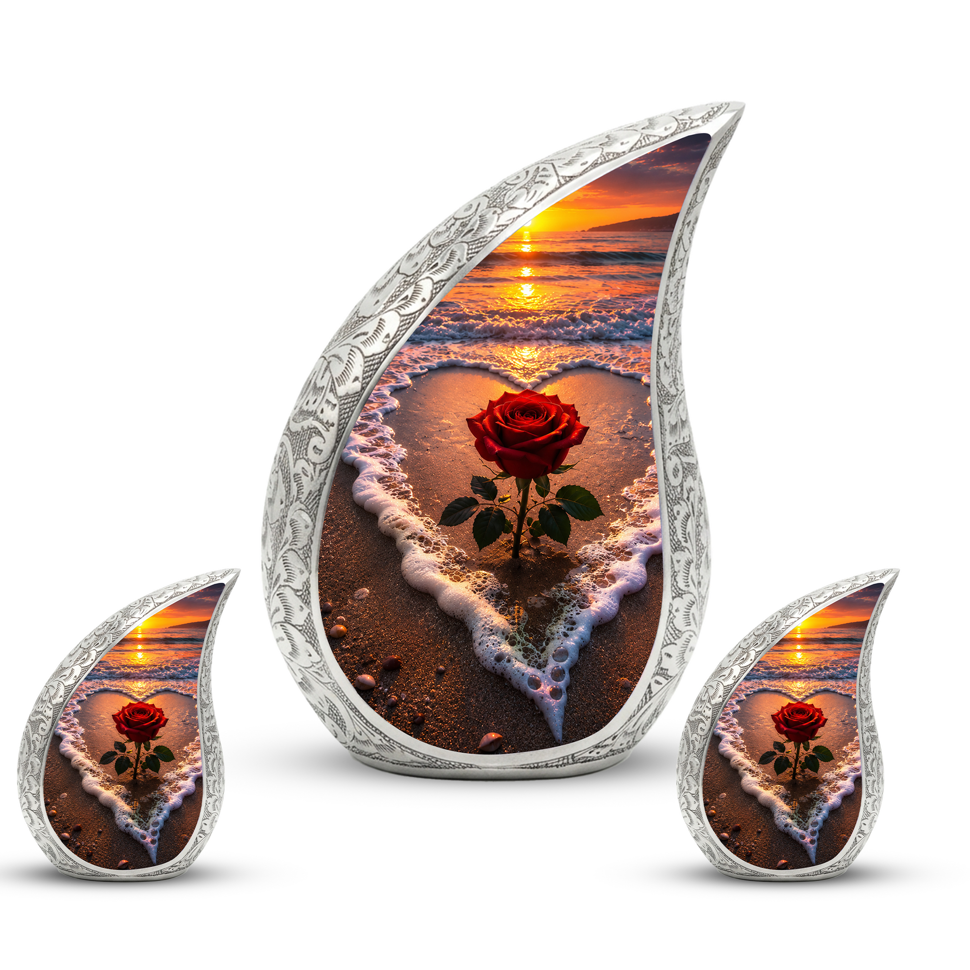 Beach Rose Cremation Urn for Human Ashes | Ocean Sunset Beach Themed Memorial Urn