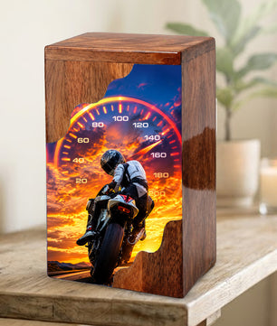 Motorcycle Wooden Cremation Urn – Rider Memorial Urn for Human Ashes