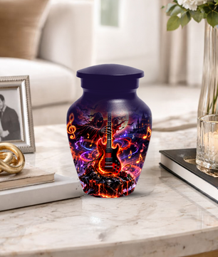 Gothic Guitar Cremation Urn for Dad, Personalized Halloween Memorial Urn for Human Ashes