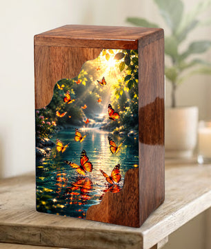 Butterfly Wooden Cremation Urn for Mom – Custom Memorial Urn for Human Ashes |