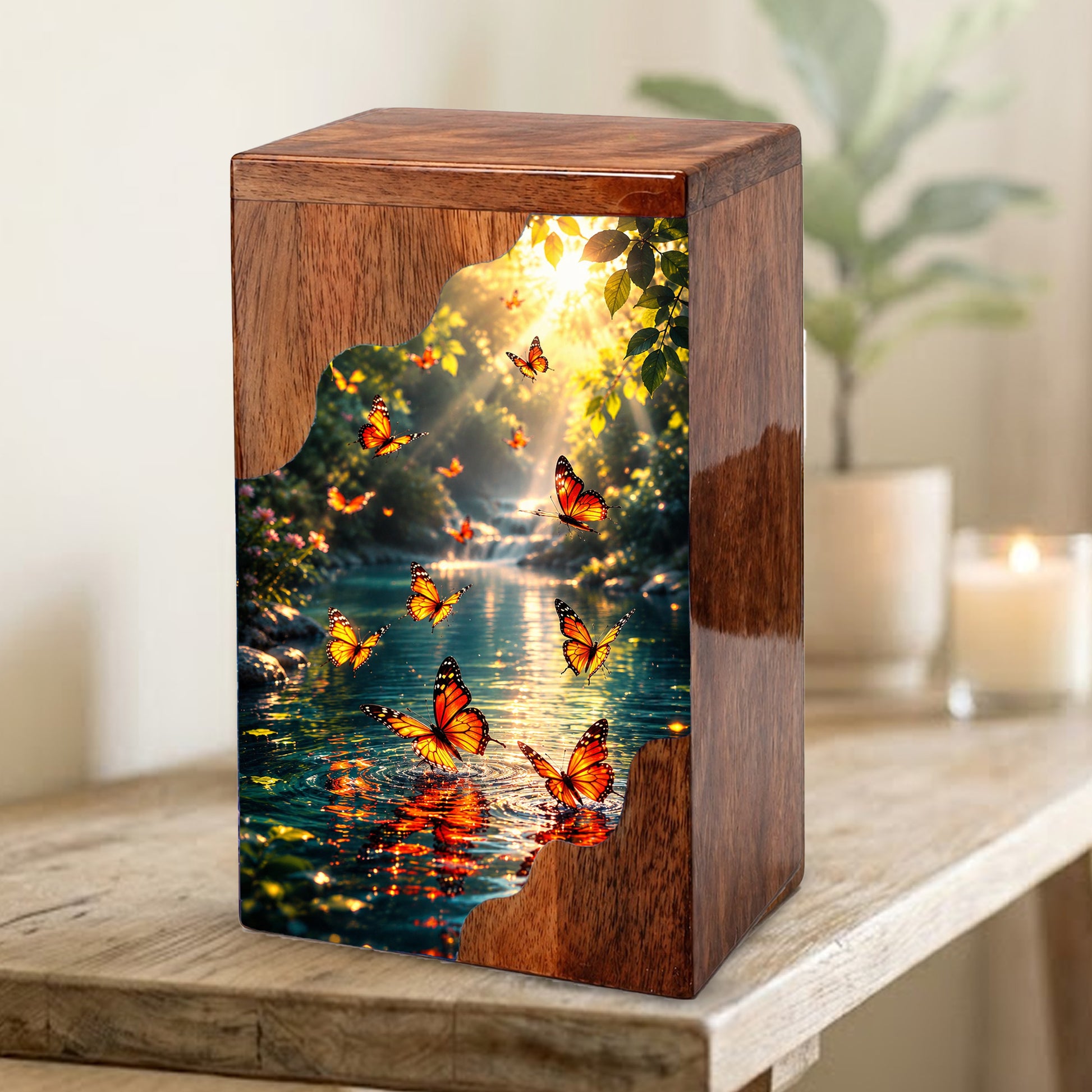 Butterfly Wooden Cremation Urn for Mom – Custom Memorial Urn for Human Ashes |