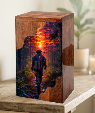 Military Memorial Wooden Cremation Urn – Patriotic Tribute Urn
