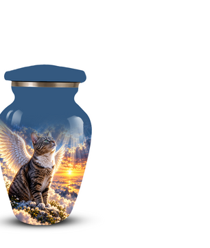 Angel Cat Cremation Urn for Ashes,Heavenly Cat Memorial with Wings, Custom Pet Lover Urn