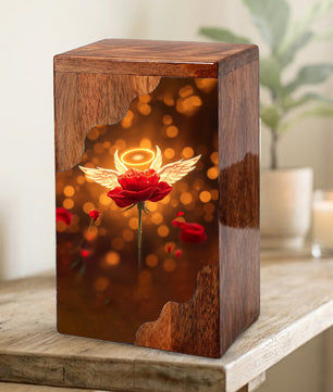 Wooden Cremation Urn – Angel Rose Memorial Urn | Custom Wooden Memorial Urn for Mom