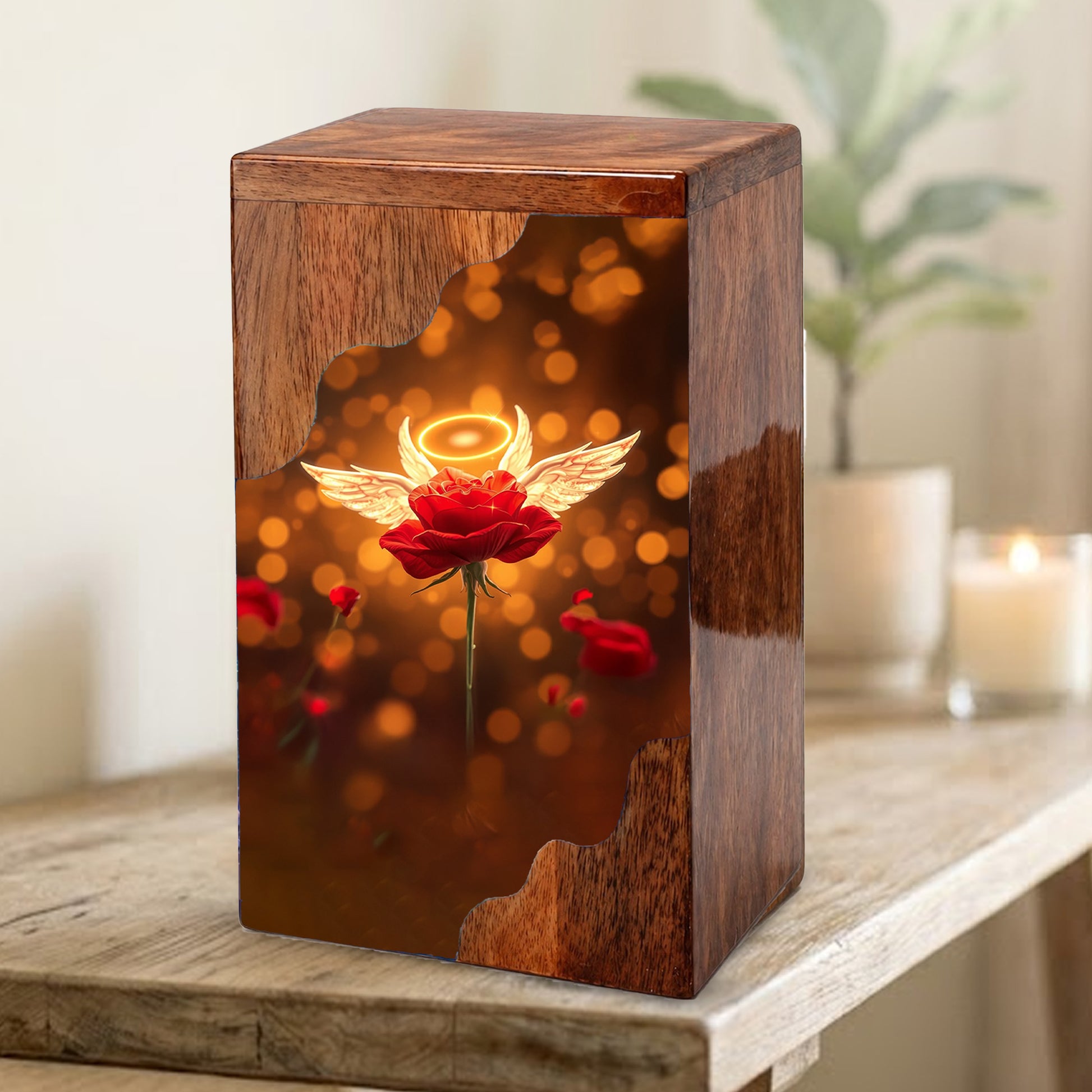 Wooden Cremation Urn – Angel Rose Memorial Urn | Custom Wooden Memorial Urn for Mom