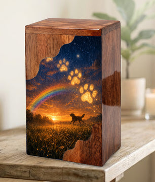 Personalized Dog Urn for Ashes, Wooden Cremation Urn, Rainbow Bridge Pet Memorial