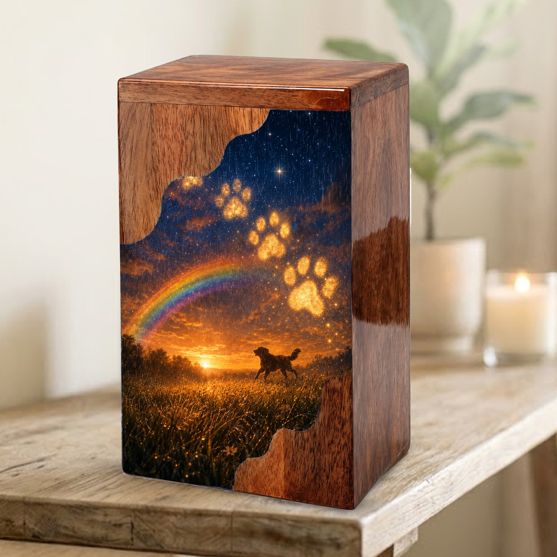 Personalized Dog Urn for Ashes, Wooden Cremation Urn, Rainbow Bridge Pet Memorial