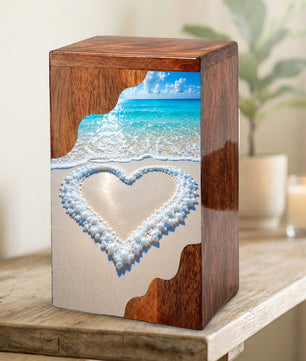 Heart in the Sand Wooden Cremation Urn – Personalized Memorial Urn for Human Ashes