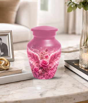 Pink Rose Cremation Urn for Ashes -  Personalized Angel Wings Memorial for Mother