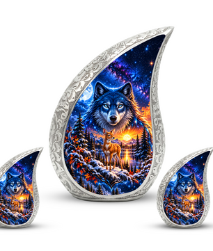 Wolf and Deer Cremation Urn for Ashes, Wildlife Adult Memorial Urn
