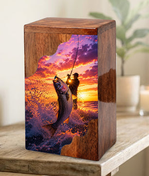 Fishing Wooden Cremation Urn – Gone Fishing Memorial Urn for Human Ashes
