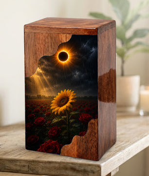 Sunflower Wooden Cremation Urn for Mom | Eclipse Memorial Urn for Human Ashes