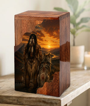 Native American Cremation Urns for Human Ashes | Wooden Urn for Mom & Women