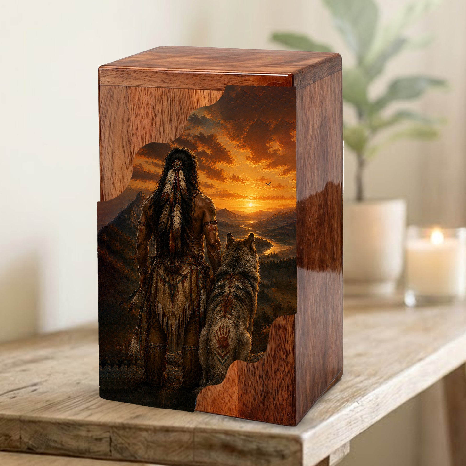 Native American Cremation Urns for Human Ashes | Wooden Urn for Mom & Women