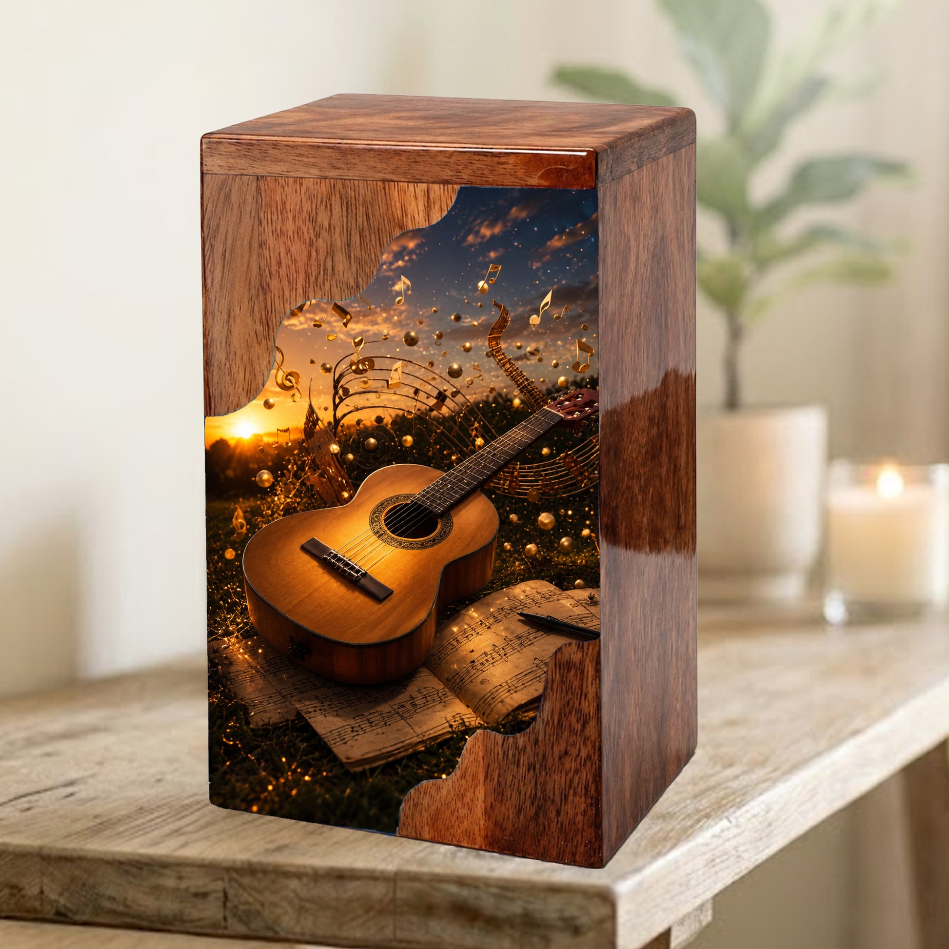 Guitar Wooden Cremation Urn – Music Memorial Urn | Wooden Urn for Human Ashes