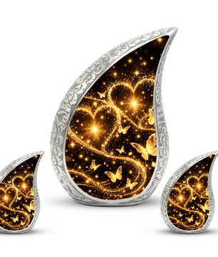 Gold Butterfly Cremation Urn for Ashes, Heart Memorial Urn