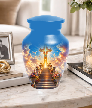 Christian Cross Cremation Urn for Ashes - Heavenly Stairway Memorial Urns