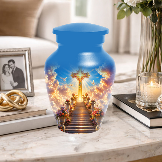 Christian Cross Cremation Urn for Ashes - Heavenly Stairway Memorial Urns