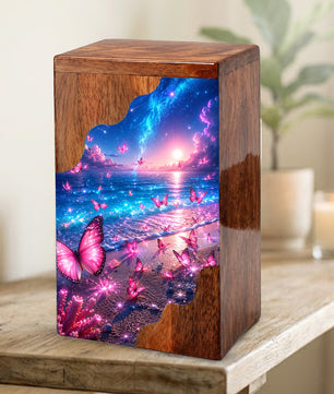 Celestial Butterfly Wooden Cremation Urn – Butterfly Memorial Urn for Human Ashes