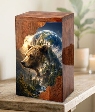 Wooden Cremation Urn for Human Ashes, Bear Memorial Urn