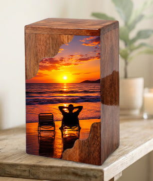 Personalised Wooden Beach Urn for Dad | Wooden Cremation Urn for Human Ashes