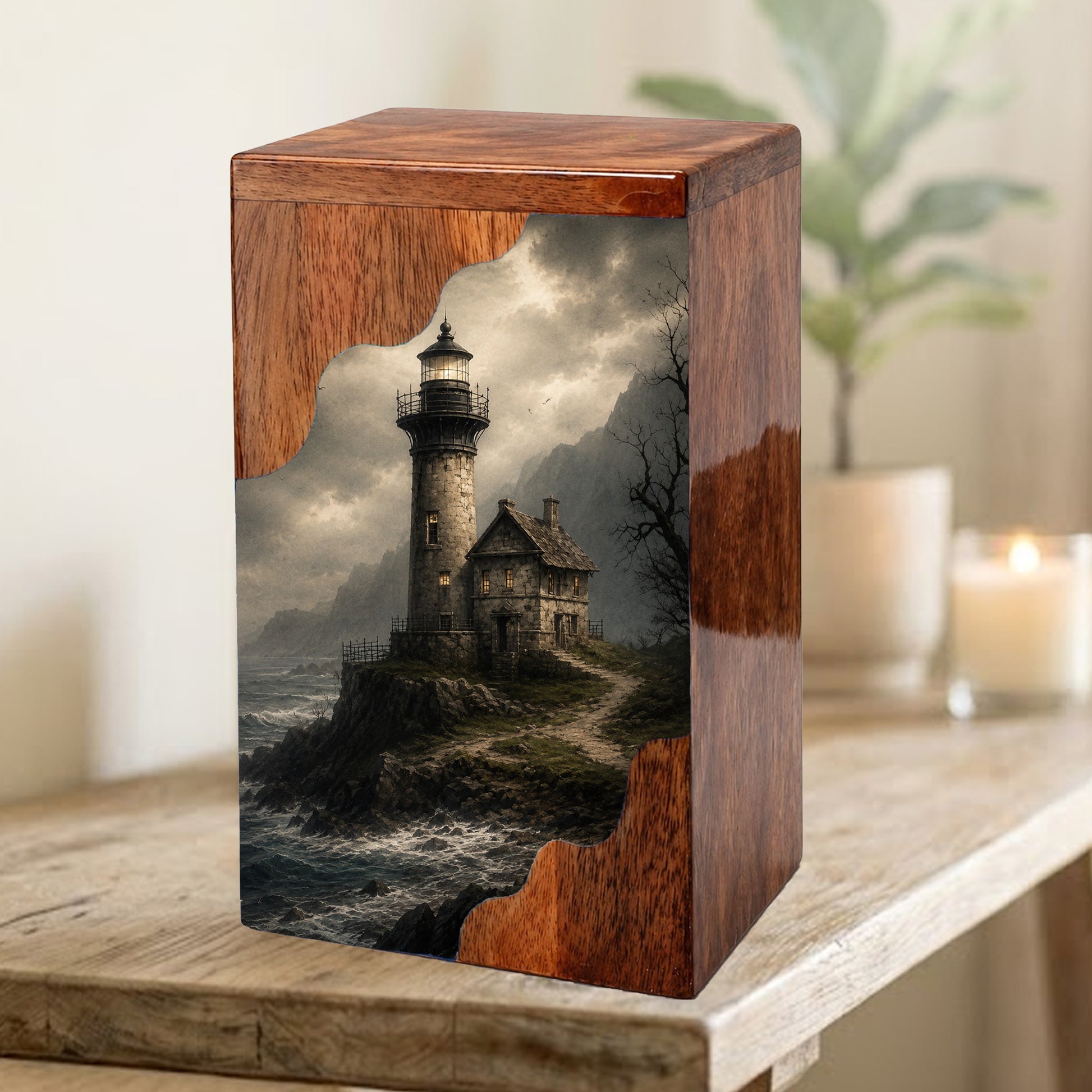 Lighthouse Wooden Cremation Urn – Coastal Memorial Urn