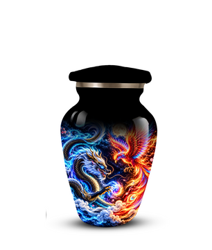 Blue Dragon and Phoenix Cremation Urn for Adult Ashes, Fantasy Bird Memorial Urn
