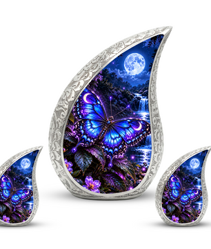 Blue Butterfly Cremation Urn for Mom Ashes - Moonlight Butterfly Memorial Urn