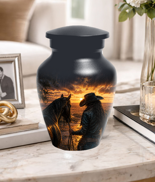 Cowgirl Cremation Urn for Mom - Western Horse Memorial Keepsake Urns | Sunset Equestrian Tribute