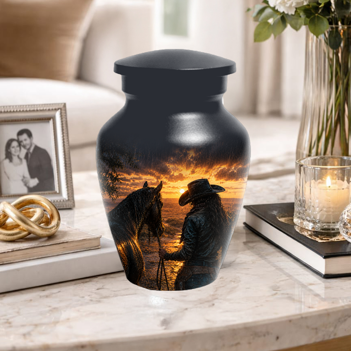 Cowgirl Cremation Urn for Mom - Western Horse Memorial Keepsake Urns | Sunset Equestrian Tribute