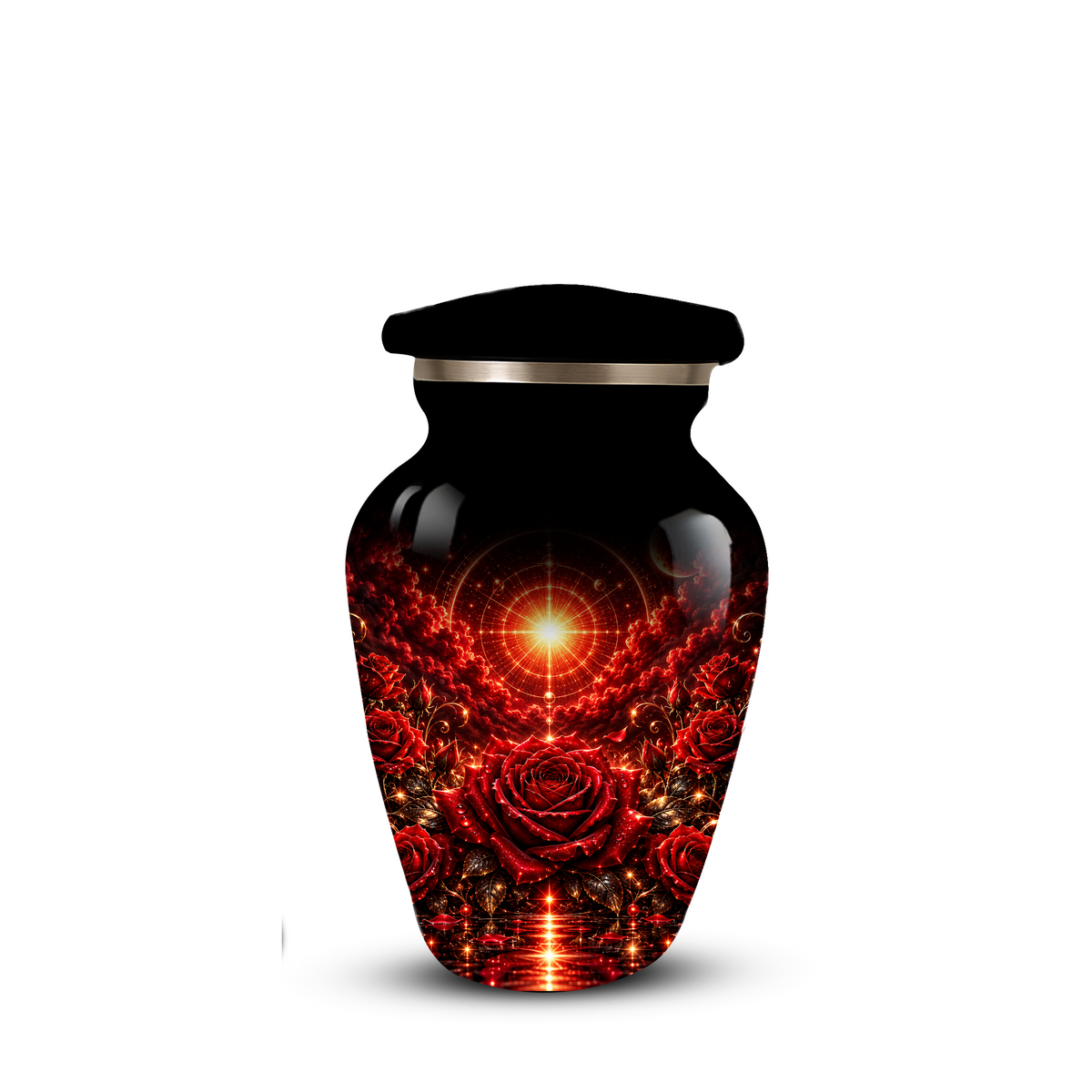 Red Rose Cremation Urn – Elegant Adult Memorial Urn for Ashes with Celestial Rose Design