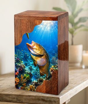 Fishing Wooden Cremation Urn – Ocean Fishing Memorial Urn for Human Ashes