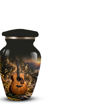 Personalized Guitar Cremation Urn for Ashes, Musical Instrument Urn with Golden Music Notes, Custom Music Lover Urn