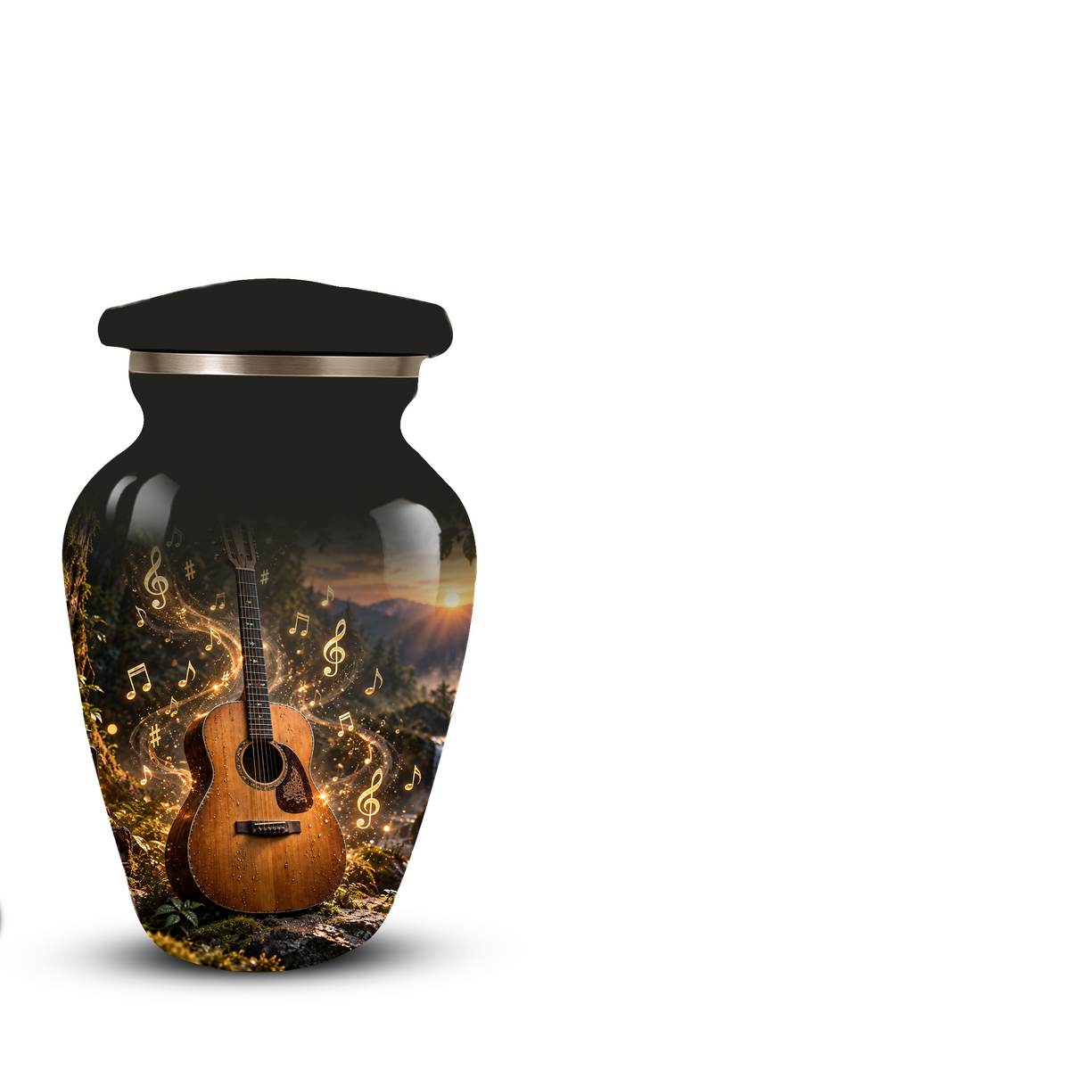 Personalized Guitar Cremation Urn for Ashes, Musical Instrument Urn with Golden Music Notes, Custom Music Lover Urn