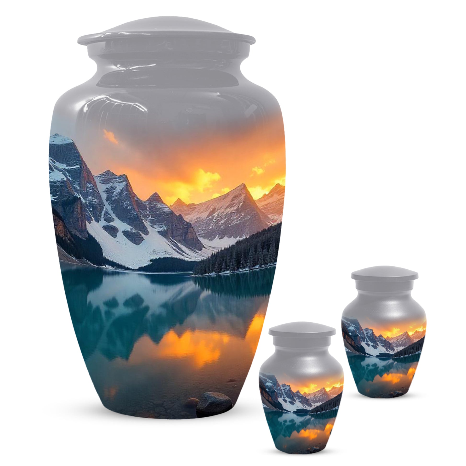 Mountain Lake Sunset Adult Urn for Human Ashes | Scenic Adult Cremation Urn