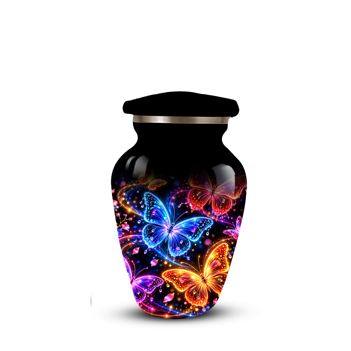 Personalized Butterfly Adult Cremation Urn for Ashes, Colorful Butterfly Memorial Urn, Black Cremation Urn