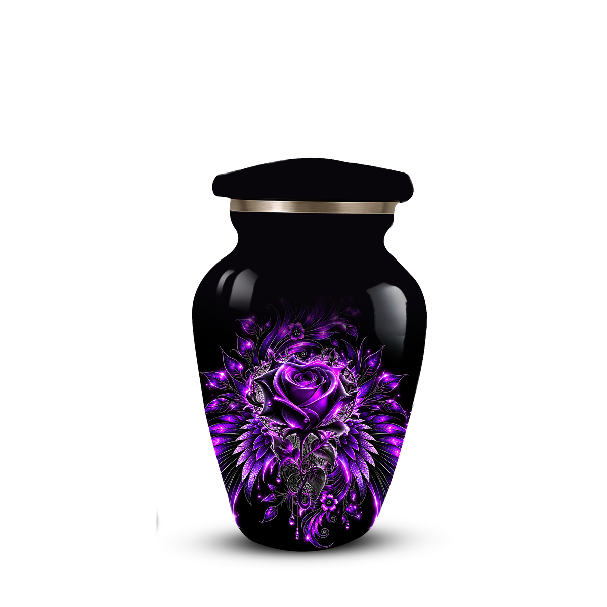 Purple Rose Adult Urn for Ashes – Gothic Floral Design Black Cremation Urn for Adults